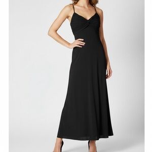 CALVIN KLEIN Ruched Twist Front Braided Crisscross Strap Black Maxi Dress 10